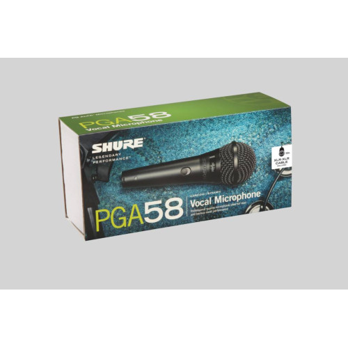 SHURE PGA58QTR-E Micrófono Dinámico Vocal cardioide, con cable de XLR a QTR con Interruptor y cable Jack/XLR