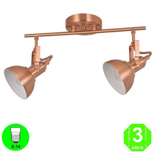Aplique Regleta 2 focos Retro Bombillas E14 Color Oro Rosa interior Blanco [AL104982LCL]