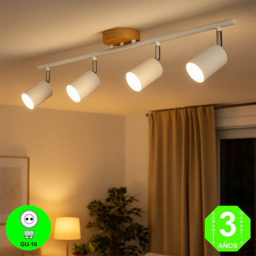 Regleta Aplique Wood4 Focos Orientables Color blanco y madera [AL4504LM]