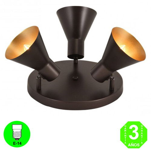 Aplique Plafón Vint3 focos Orientables Color Marrón interior Dorado [AL104957LCL]