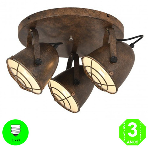 Aplique Plafón Cine3 focos Orientables Color Marrón Rustico interior Blanco [AL104972LCL]