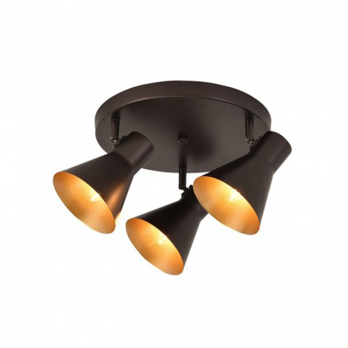 Aplique Plafón 3 focos Bombilla E14 Color Marrón interior Dorado Orientable