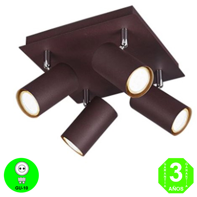 Aplique Plafón Marley Cuadrado focos Orientables Color Marrón Oxido [ALMARLEY4MOMB]