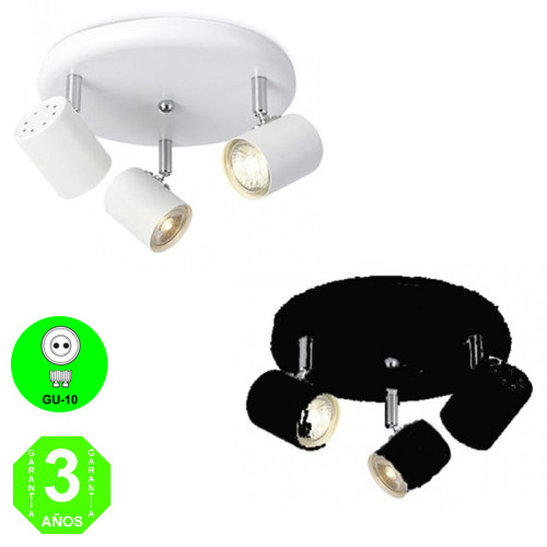 Aplique Plafón MIGA3P focos Orientables Color Blanco o Negro [ALMIGA3PMB]
