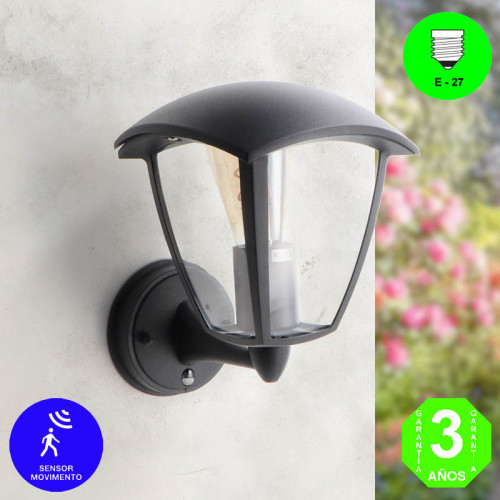 Aplique Pared con Sensor RONSE color Negro IP44 [AL7424LM]