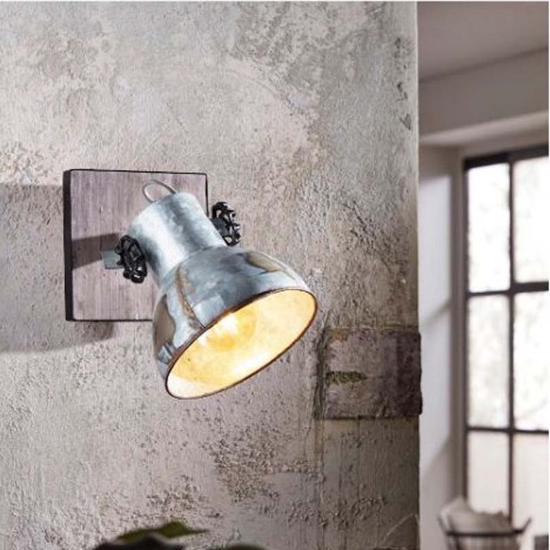 Aplique Vintage Metálico con base de madera para pared o techo 1 Foco Articulado Sin Bombillas