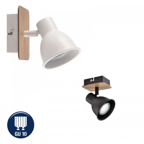 Aplique 1 Foco Orientable con base de madera natural color Blanco o Negro Sin Bombillas