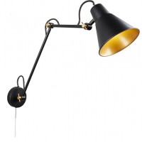 Flexo Aplique Pared 2 Brazos articulados 1 x E27 Color Negro y Dorado (sin lámpara)