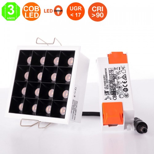 Foco Downlight LED Cuadrado Empotrable Osram Chip 15W Corte 83x83mm 50.000H [JW-18W-M]