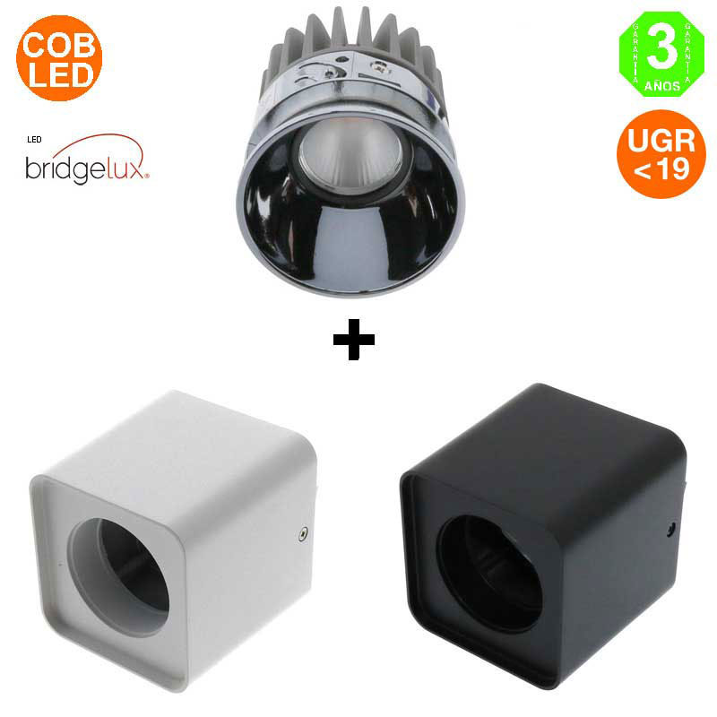 Kit Foco Modulo led 10W Bridgelux Soporte Superficie Cuadrado Blanco o Negro [ALLM43064369]