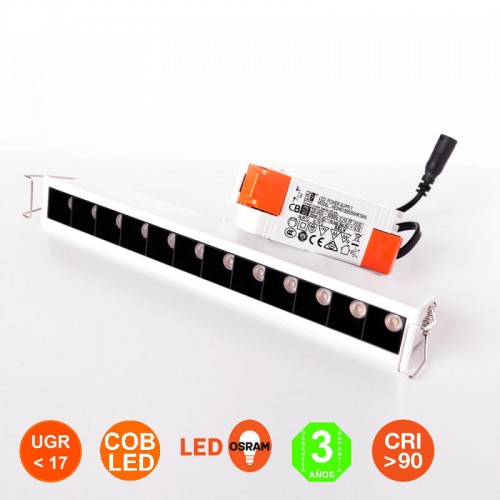 Foco Downlight LED Rectangular Osram Chip 15W PRO UGR<17 Corte 235x26mm [JW-15W-M]