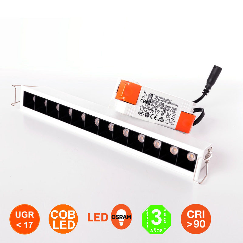 Foco Downlight LED Rectangular Osram Chip 15W PRO UGR<17 Corte 235x26mm [JW-15W-M]