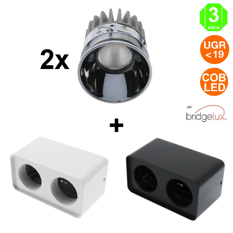 Kit Foco Modulo led 20W Bridgelux Soporte Superficie Rectangular Blanco o Negro [ALLM43064370]