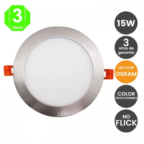 Placa Foco Downlight Led Marco Acero INOX CCT 15W Osram Chip [AL21204]