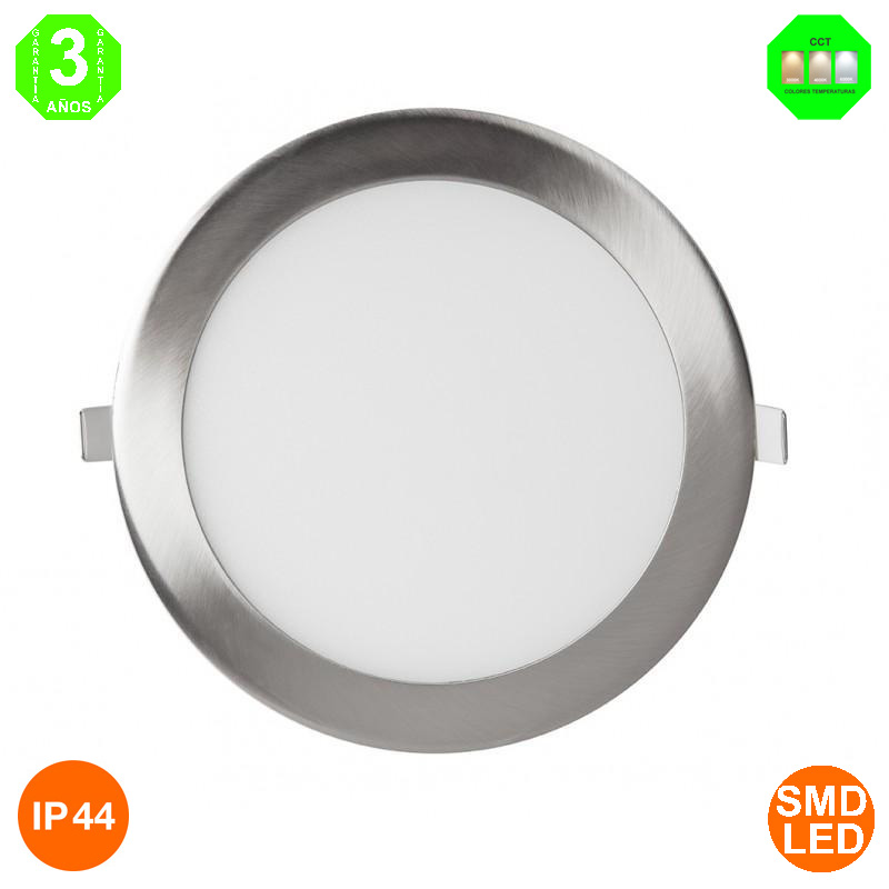 Placa Foco Downlight Led CCT Marco color Níquel 25W IP44 Ø295x20mm ØCorte 280mm [ALLM5523]