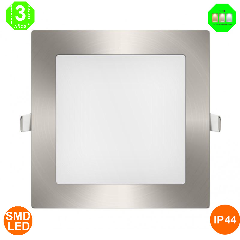 Placa Foco Downlight Led CCT Cuadrado Marco color Níquel 25W IP44 Corte 285x285mm [ALLM5524]