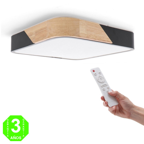 Plafón Led Cuadrado Negro Madera 24W Eco [AL8281LM]