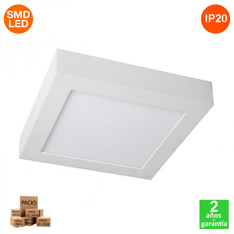 Plafón Led Slim Cuadrado 25W 2500Lm IP20 Serie ECO Disponible en unidades y Pack